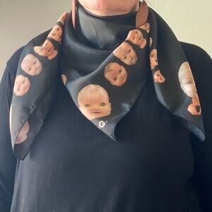 Creepy Luxury! 36" Square Pure Silk Habotai Vintage Doll Head  Scarf